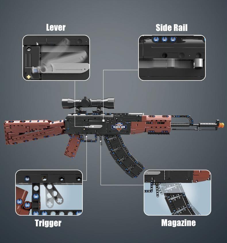 Double E - 1:1 AK-47 Assault Rifle Machine Gun Building Blocks Set (with Scope)