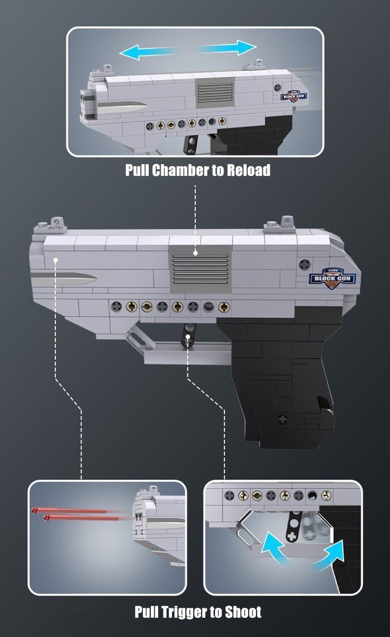 Double E - 1:1 Double Barrel Pistol Gun Handgun Building Blocks Set - inshobby.com