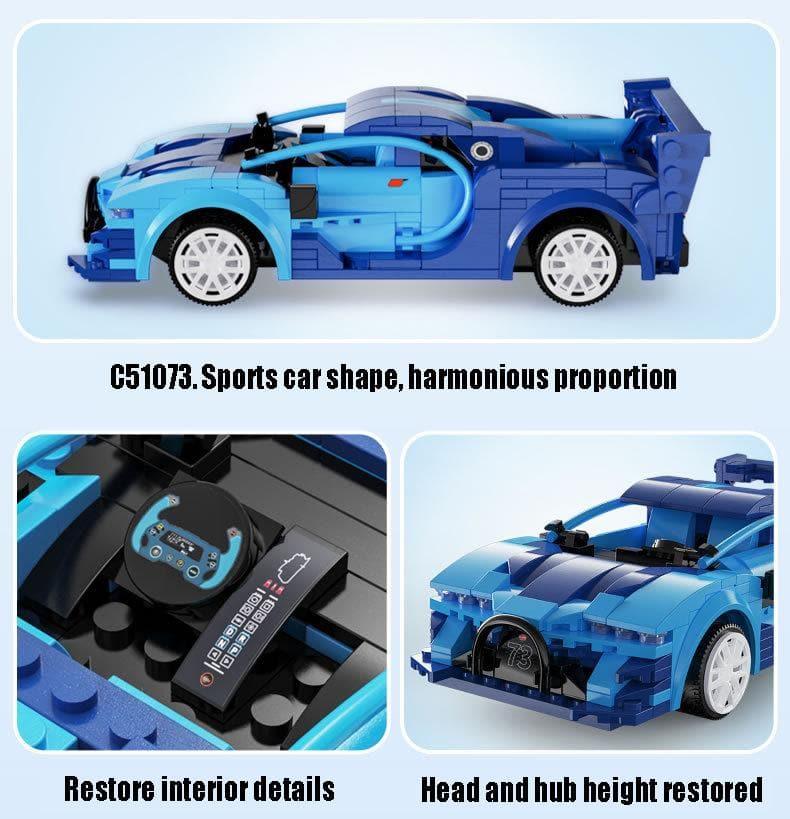 Double E - Bugatti Veyron Blue Race Car Building Blocks Set - inshobby.com