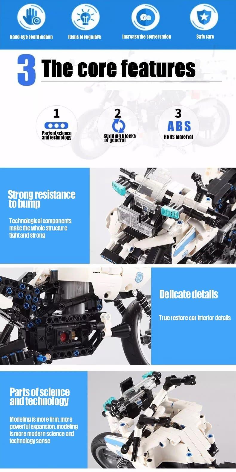 Double E - Police Motorcycle Building Blocks Set - inshobby.com