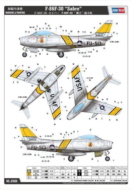 Hobby Boss - 1:18 F-86F-30 Sabre Fighter Assembly Kit - inshobby.com