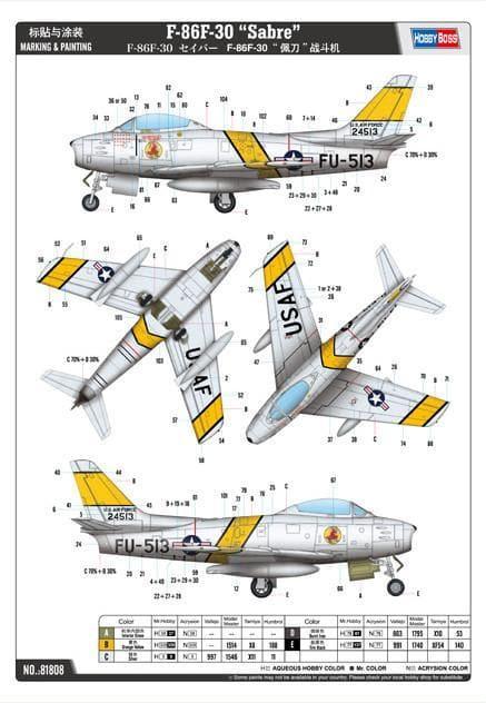 Hobby Boss - 1:18 F-86F-30 Sabre Fighter Assembly Kit