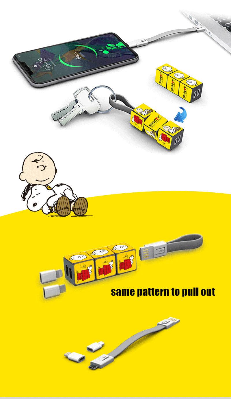 Peanuts LLC - Snoopy Rubik's Cube Universal Charging Cord Cable Key Chain - inshobby.com