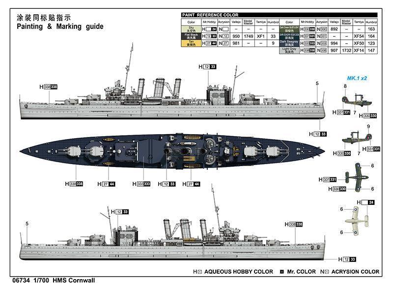 Trumpeter - 1:700 HMS Cornwall Heavy Cruiser Assembly Kit